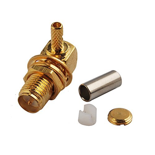 5pcs Rf Wire Coaxial Cable Terminal Copper Alloy Connector Rp-SMA Jack Bulkhead Right Angle Crimp for Rg174 Rg316 Lmr100 Ships from USA