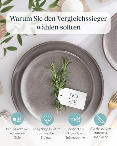 Steingut Geschirrset 6 Pers. 24-tlg Hochwertiges Urban Style TEST SEHR GUT Steingut Geschirr Set - Schüssel- und Teller Set - Tafelservice 6 Personen Geschirrsets Pure Living in matt Grau-braun