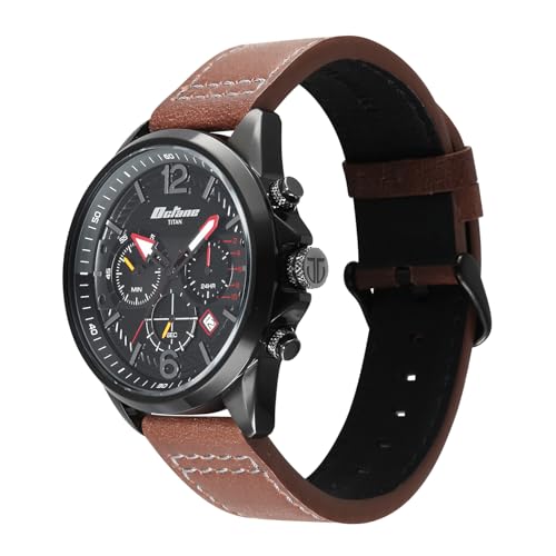 Image of Titan Octane Cred Analog with Black Dial Brown Leather Strap Watch for Men - 90238KL03