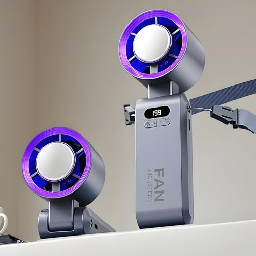 Desktop USB Wiederaufladbarer Ventilator, Digital Display Handheld Fan, 3600mAh Akku Tragbares Belüftungswerkzeug, Hochgeschwindigkeits- Klimaanlage Ventilatoren für Zuhause, Büro, Schule, Küche, Auto-3