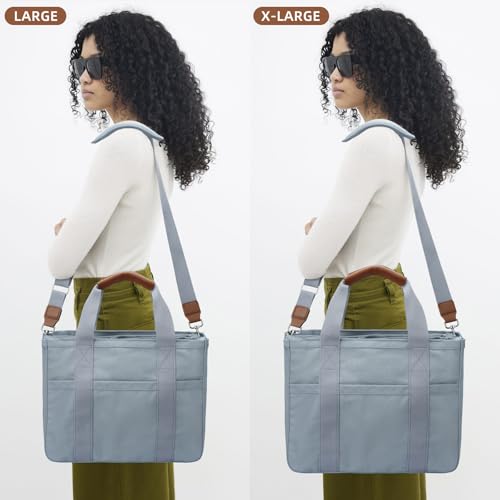 Image of KKXIU Canvas Tote Bag for Women with Zipper and Compartments Crossbody Large Bible Messenger Purse Bag With Pockets