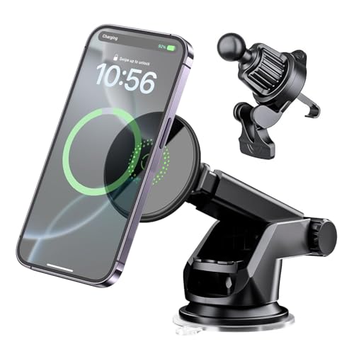 Magnetic Wireless Car Charger Mount 15W Car Phone Holder Compatibl with iPhone 12-17 Series,Vent Windshield Dash Mount Phone Charger Holder Mount