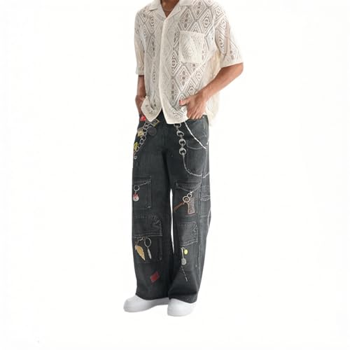 Baggy Jeans Men Washed Graphic Zipper Punk Y2k Jeans Men Parachute Graffiti Streetwear for Skater Denim Pants4
