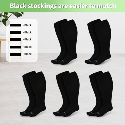 Image of UISLII Plus Size Compression Socks Wide Calf Women Men,5 Pairs 20-30mmHg Extra Width Calf Viscose Knee High Compression Socks for Circulation Support(5 Pairs Black-2XL)