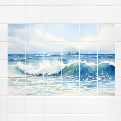 GRAZDesign Fliesenaufkleber Bad Meer Aquarell Fliesenbild selbstklebend Wandbild für Fliesen - 15x20cm / 92x61cm