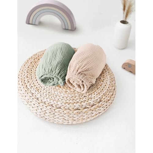 Image of MairMore Muslin Bassinet Sheets for Babies - Soft & Breathable 100% Cotton Fitted Sheets for Oval, Rectangle, Hourglass Bassinet Mattress Pads, 2-Pack (Ivory & Pink)