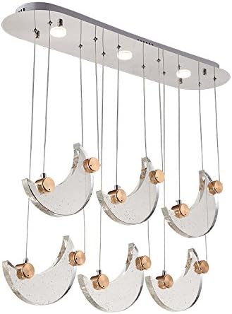 LED Pendant Light, 1668 80 * 20 cm Height 130 cm Rainbow Moonstone 6 Crystal Remote Control Light Colour Adjustable A + [Energy Class A+]