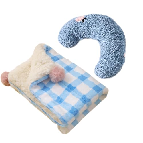 Little Pillow for Cats Puppies Ultra Soft Fluffy Pet Calming Toy Half Donut Cuddler for Joint Relief Sleeping Improve Machine Washable Blanket Set-Blue