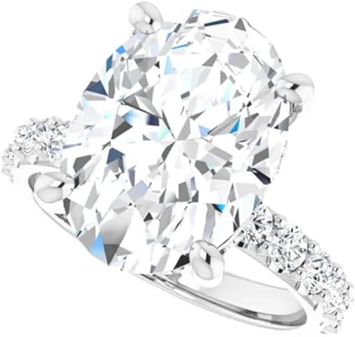 JEWELERYIUM 6 CT Oval Cut Colorless Moissanite Engagement Ring, Wedding/Bridal Ring Set, Solitaire Halo Style, Solid Sterling Silver Vintage Antique Anniversary Promise Ring Gifts for Her