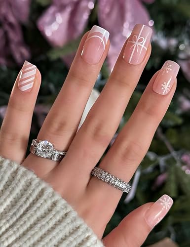 Valentines Press on Nails, Short Coffin, Coquette, Bow, Milk Bath...