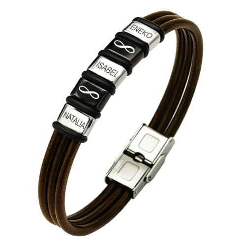 Ekonat- Pulsera hombre personalizada - Pulsera cuero hombre Personalizadas- Pulsera hombre acero inoxidable personalizada ajustable. CUERO DURADERO DE CALIDAD