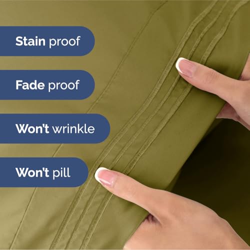 Image of King Size 4 Piece Sheet Set - Ultra Soft & Cooling Sheets - Olive Yellow | Fits 8 Inch to 16 inch Mattress, Wrinkle Free & Fade Resistant with Deep Pockets, Breathable, Comfy Hotel Luxury Bedding