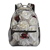 NBCCDVSH Happy Penguin - Mochila de viaje para mujeres y hombres, mochila para laptop de 15.6 pulgadas, mochila informal para el trabajo, negocios, Flores de boda de seda blanca, Talla única, Mochilas