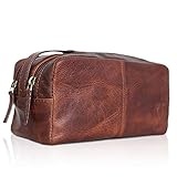 kosmetiktasche braun leder ECHTES LEDER: Waschtasche für Mann und Frau aus hochwertigem robustem Rindsleder in Vintage-Look - nicht nur schick sondern leicht, wasserfest und strapazierfähig.In Handarbeit gefertigt wird jeder Lederbeutel zu einem Unikat