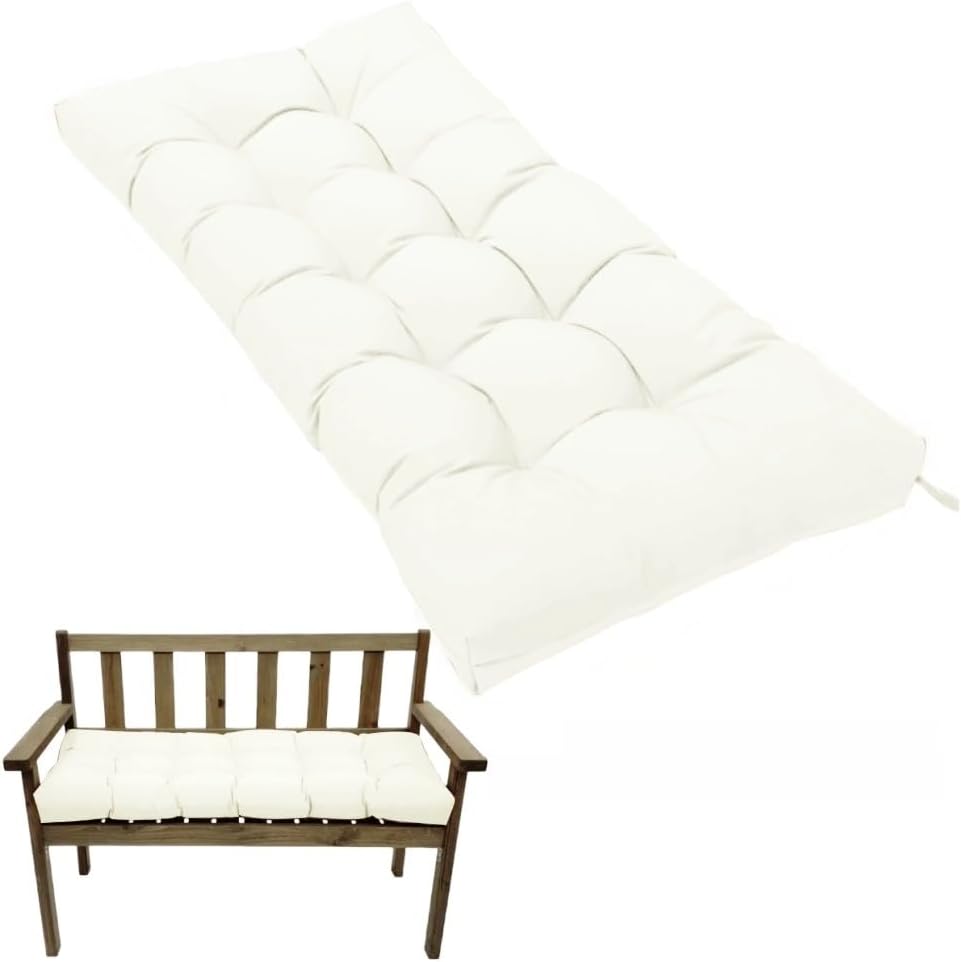 Waterproof Indoor/Outdoor Bench Cushion, Garden Loveseat Cushion, Swing Seat Cushion,Thicken Patio Bench Soft Rocking Chairs Pad for Garden Furniture Patio Loveseat Bench (Off-White, 39.3x19.6in)