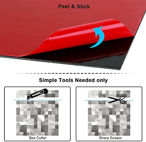 BeNice Adhesive Tiles for Kitchen Splashbacks Self Adhesive,Peel and Stick Square Tiles Stickers 3D Metal Backsplash Mosaic Wall Tiles(10sheets,Grey)