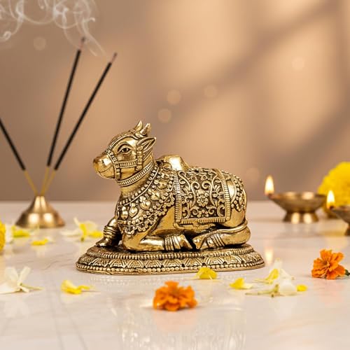 Image of Brass Nandi Idol for Home Temple & Pooja Room | Handmade Nandi Statue for Shiv Pooja, Meditation & Spiritual Decor | Pure Brass Nandi Murti for Mandir, Shivling & Home Decoration