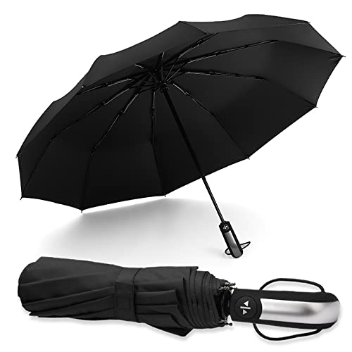 YIPBFUONE Paraguas grande fuerte a prueba de viento paraguas plegable de viaje con 10 costillas Auto Open/Close paraguas compacto para hombres y mujeres, Negro Cover