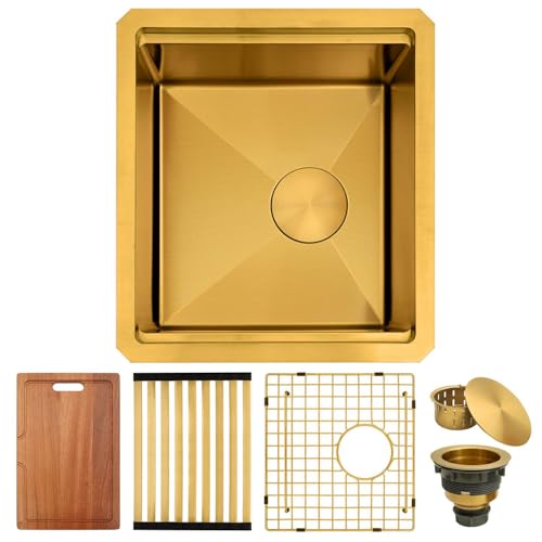 Lonsince Goldbar-Spülbecken, Unterbau, 16 Gauge, Edelstahl, kleine Arbeitsplatzspüle mit versetztem Ablauf-Design (40,6 x 45,7 cm)