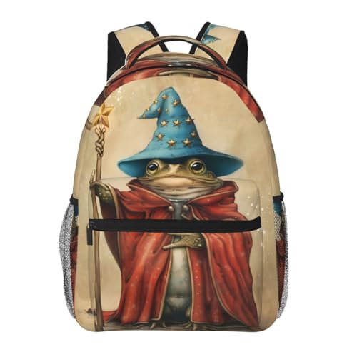 TRYYN Wizard Frog Casual Backpack Lightweight Laptop Bag Daypack Magical Animal Backpacks for Women Men Teens Students Retro Polyester Bookbag Gifts for School Work Travel Hiking