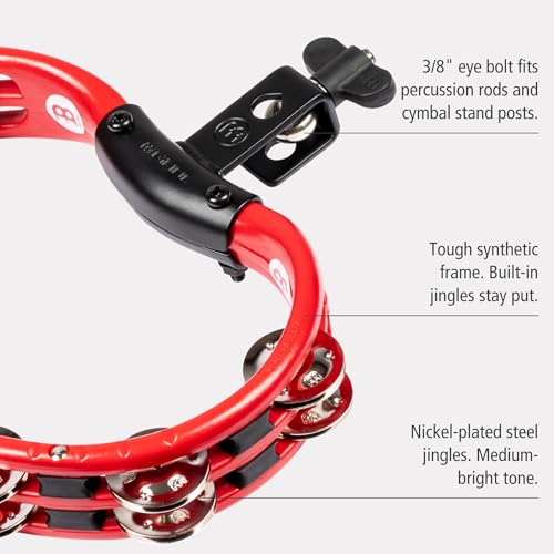 Meinl Percussion Tambourine Mountable Instrument - 2-Row Tambourine - With Holder - ABS Plastic / Steel, Red / Silver (TMT2R) - Image 3