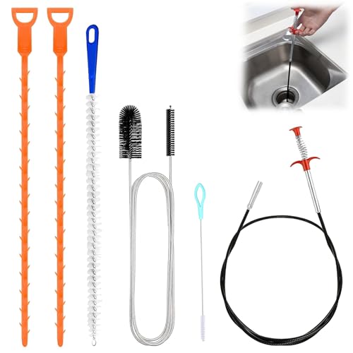 Tmefoy 6 Pezzi Stura Lavandini E Scarichi, Pulitore A Spirale, Spazzola Di Scarico,Spazzola Per La Pulizia Dei Tubi, Pinza Per Artigli, Pulitore Per Tubi Adatto Per Cucina E Bagno