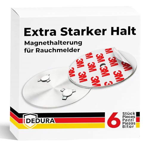 Rauchmelder Magnethalter 6er Set mit extra starken Klebepads - ohne Bohren und Schrauben - Magnethalterung geeignet für alle gängigen Rauchmelder und Feuermelder - Selbstklebende Befestigung
