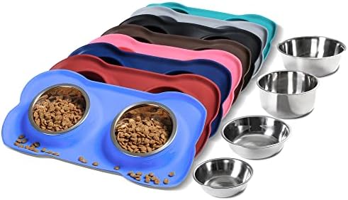Hubulk Pet Dog Bowls 2 Stainless Steel Dog Bowl with No Spill Non-Skid Silicone Mat + Pet Food Scoop Water and Food Feeder Bowls for Feeding Small Medium Large Dogs Cats Puppies (S, Navy Blue)