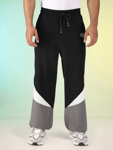 Image of CHKOKKO Men's Nylon Track Pants with Colorblock Design | Lightweight Breathable Sports Pant | Relaxed Fit Activewear for Workout, Training & Everyday Comfort