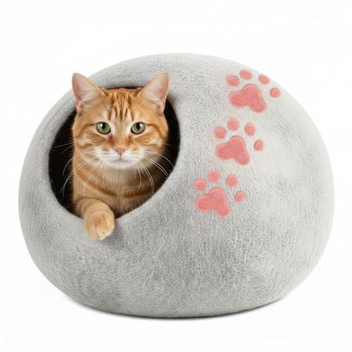 Luxurious Merino Wool Cat Cave - Foldable Hideaway Pod for Indoor Cats - Premium Felt Kitten Pet...