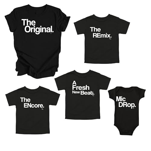 Sibling Matching Graphic T-Shirts, Oldest to Youngest, Family Shirts, Black - The Original The Remix The Encore (Large, The Original, Crew)
