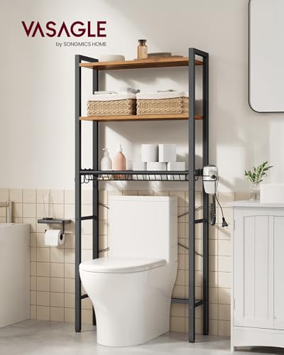 Image of VASAGLE 3-Tier Over the Toilet Storage, Adjustable Shelves, Basket, 63''H