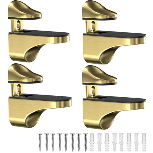 Adjustable Wood/Glass Shelf Bracket Wall Mount, Gold, 4 Pack