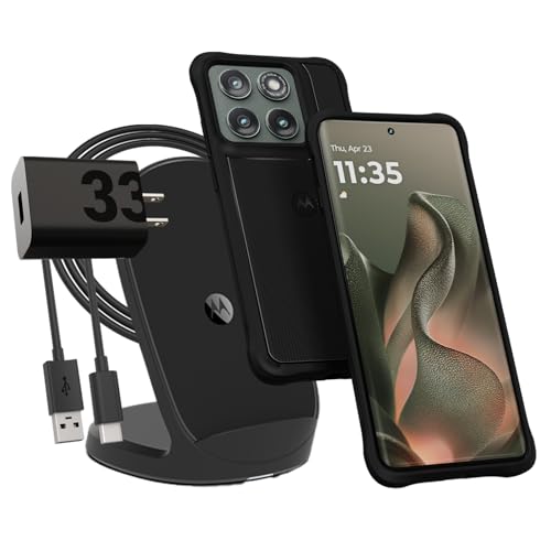 Motorola Edge (2025) Rugged Protective Case (Black) + TurboPower Wireless Stand + 33W Charger