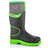 Buckbootz BBZ8000 GREY GREEN BUCKLER Hi VISABILITY FULL SAFETY WELLINGTON BOOT ANKLE PROTECTION & SUPPORT WATERPROOF METAL FREE (uk_footwear_size_system, adult, men, numeric, wide, numeric_8)