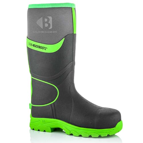 Buckbootz BBZ8000 GREY GREEN BUCKLER Hi VISABILITY FULL SAFETY WELLINGTON BOOT ANKLE PROTECTION & SUPPORT WATERPROOF METAL FREE (uk_footwear_size_system, adult, men, numeric, wide, numeric_9)