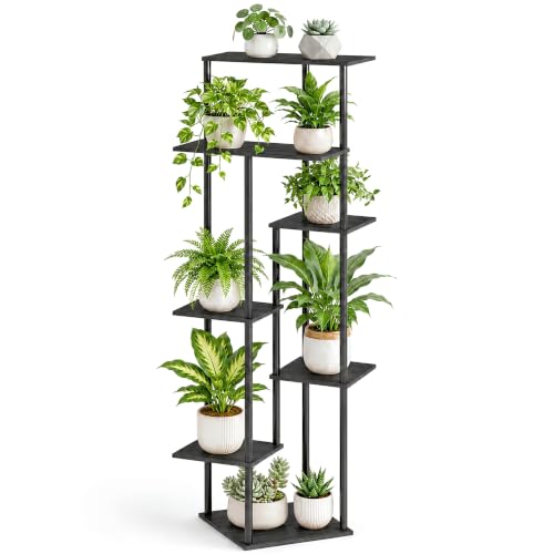 JEPRECO 52.4” Tall 7-Tier Multiple Plant Stand Indoor, Black