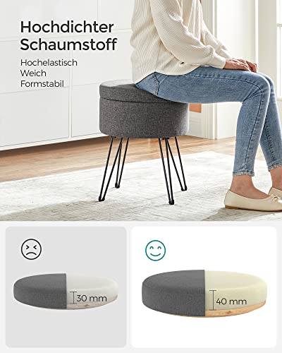 SONGMICS Runder Sitzhocker, mit Stauraum, Leinenoptik, 37 cm d, 44,4 cm H – Ansicht 6
