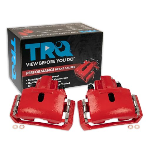 Image of TRQ Rear Brake Caliper Set Painted Red Compatible with 2007-2009 Chrysler Aspen 2004-2009 Dodge Durango 2002-2010 Ram 1500 2003 Ram 1500 Van 2003 Ram 2500 Van 2003 Ram 3500 Van