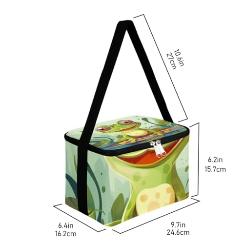 GzLeyigou Lunch Bags for Women Men 9 Cans,Frog Hot & Cold Food Delivery Bag Insulated Grocery Bag Insulated Lunch Box Cute Frog Cooler Bag for Office Work Picnic Beach