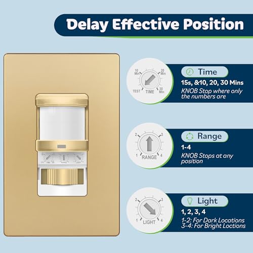 Image of TOPGREENER in Wall PIR Motion Sensor Light Switch, Need Neutral Wire, Gold