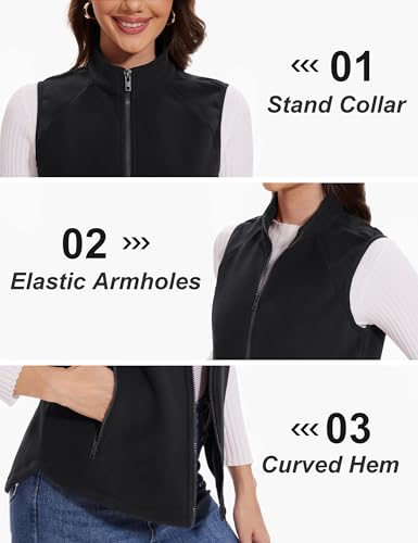 image for MAGCOMSEN Black Vests Ladies Sleeveless Soft Light Fleece Jackets Oute