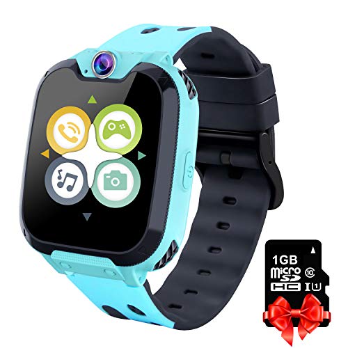 Reproductor de música para niños Smart Watch Phone para niños -Games Watch Phone con tarjeta SD de 1GB Incluido 1.55 '' HD Pantalla táctil Smartwatch Cámara Reloj para niños y niñas Regalo (Azul)