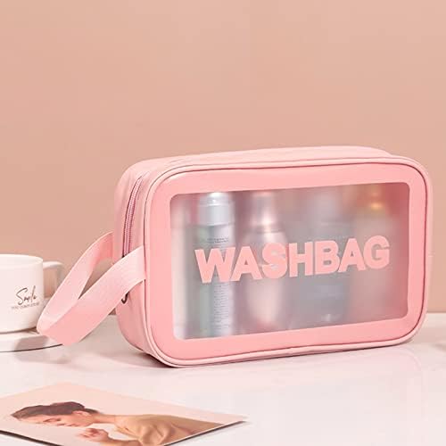 Clear Toiletries Bag, 3 in 1 Waterproof Clear Travel Toiletry Bag Transparent Wash Bag PVC Makeup Bag Portable Large Capacity Cosmetic Organizer for Women Girls Kids, Pink (Large, Middle, Small)
