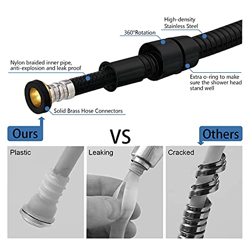 High Pressure Shower Head With Handheld,Homviva® 6 Spray Modes Detachable Shower Head With 70" Stainless Steel Shower Hose Adjustable Shower Arm Bracket,Square Shower Head With Matte Black Finish #TOP6