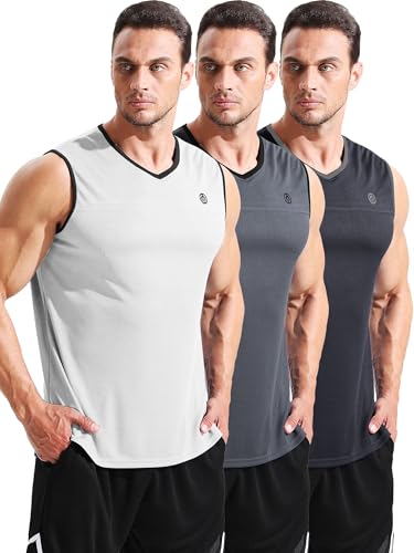 Image of NELEUS Men's 3 Pack Running Tank Tops V Neck Sleeveless Athletic Shirts,5122,Black /Grey /White,XL