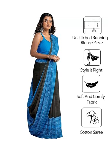 Image of eC ESHA'S COLLECTION Women's Cotton Blend Begumpuri Handloom Saree With Unstitched Running Blouse Piece