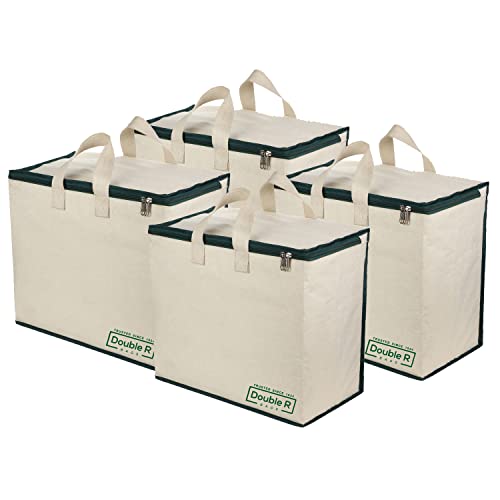 Image of DOUBLE R BAGS Multipurpose Clothes & Grocery Storage Organizer with Reinforced Cotton Handles, Zip Cover & 1 Compartment - Heavy Duty Canvas Bags (Green, 43x27.9x43 cm, Pack of 4)