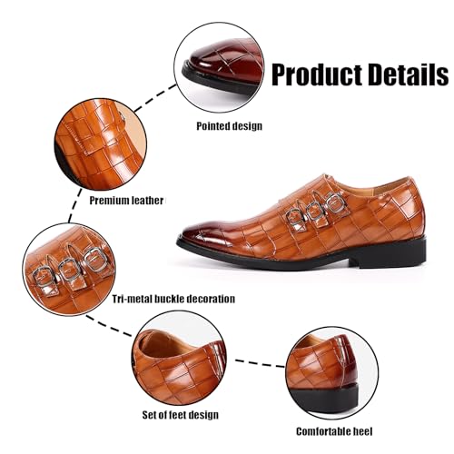 Men's Printed Oxford Dress Shoes,Fashion Metal Buckle Comfortable Pull-on Pointed-Toe Formal Shoes Business Wedding Slip-on Loafers for Men2