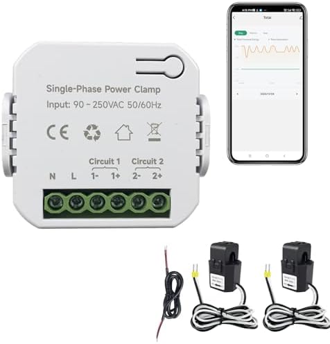 Smart Energy Monitor, Single Phase Clamp Electricity Meter with 2 * 80ACT Current Transformer, WiFi, Real-Time Electricity Monitor/Meter, Solar/Network Metering